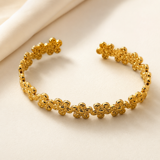 Bracelet Jonc Floral Doré - Acier Inoxydable