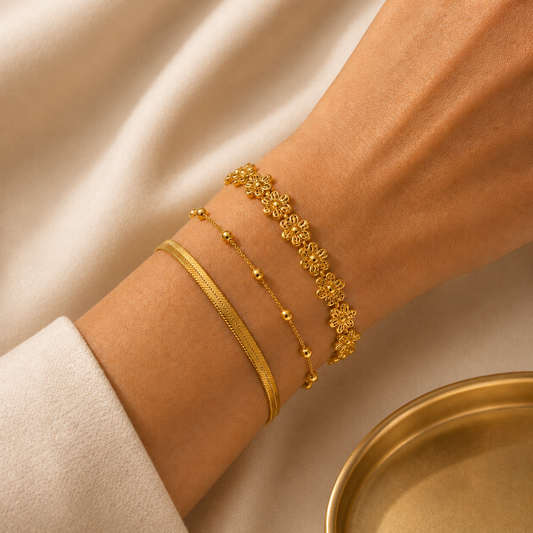 Bracelet Jonc Floral Doré - Acier Inoxydable