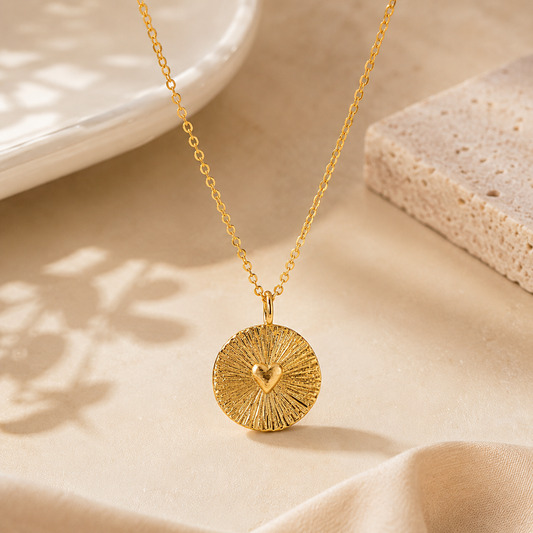 Collier KARA en plaqué or - Médaille Soleil Dorée
