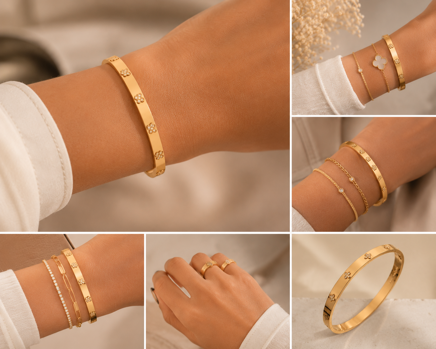 Bracelet Élégance Clover Plaqué or 18 carats – NERA PARIS